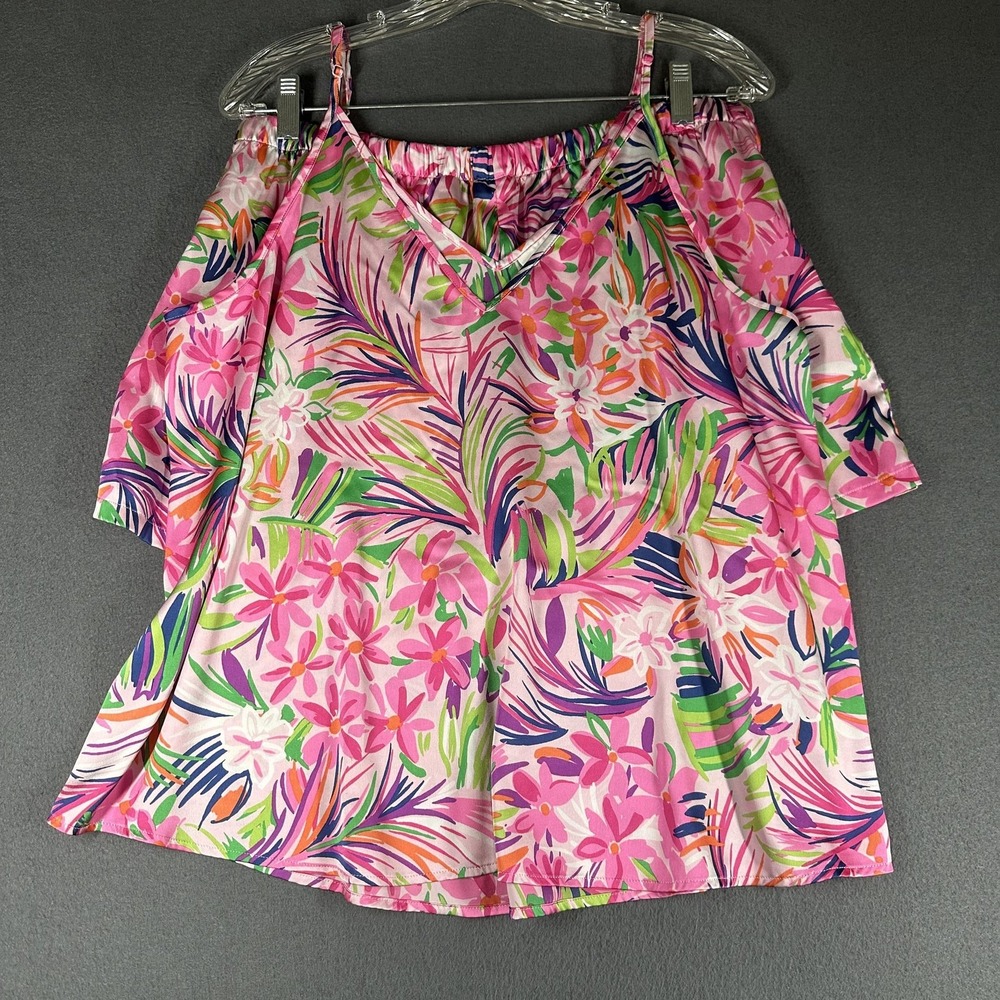 Van Winkle & Co Pajama Set Womens XL Pink Floral Print Cami Shorts Tropical